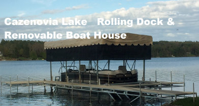 Picture of a rolling dock and removeable boat house on Cazenovia Lake