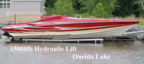 Picture of a 15000 pound hydraulic lift on Oneida Lake