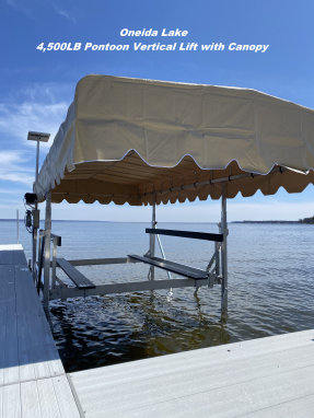 Picture of 4,500 pound vertical lift with canopy on Oneida Lake
